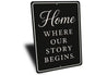 Rustic Home Where Our Story Begins Aluminum Wall Sign