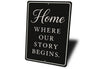 Rustic Home Where Our Story Begins Aluminum Wall Sign