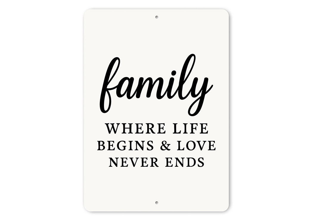 Rustic Family Where Life Begins & Love Never Ends Wall Sign