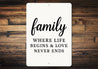 Rustic Family Where Life Begins & Love Never Ends Wall Sign