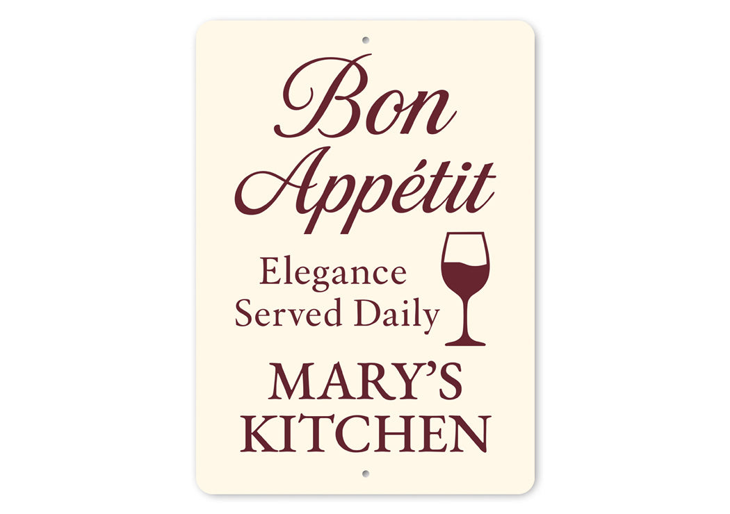Bon Appetit Elegance Served Daily Personalized Kitchen Sign