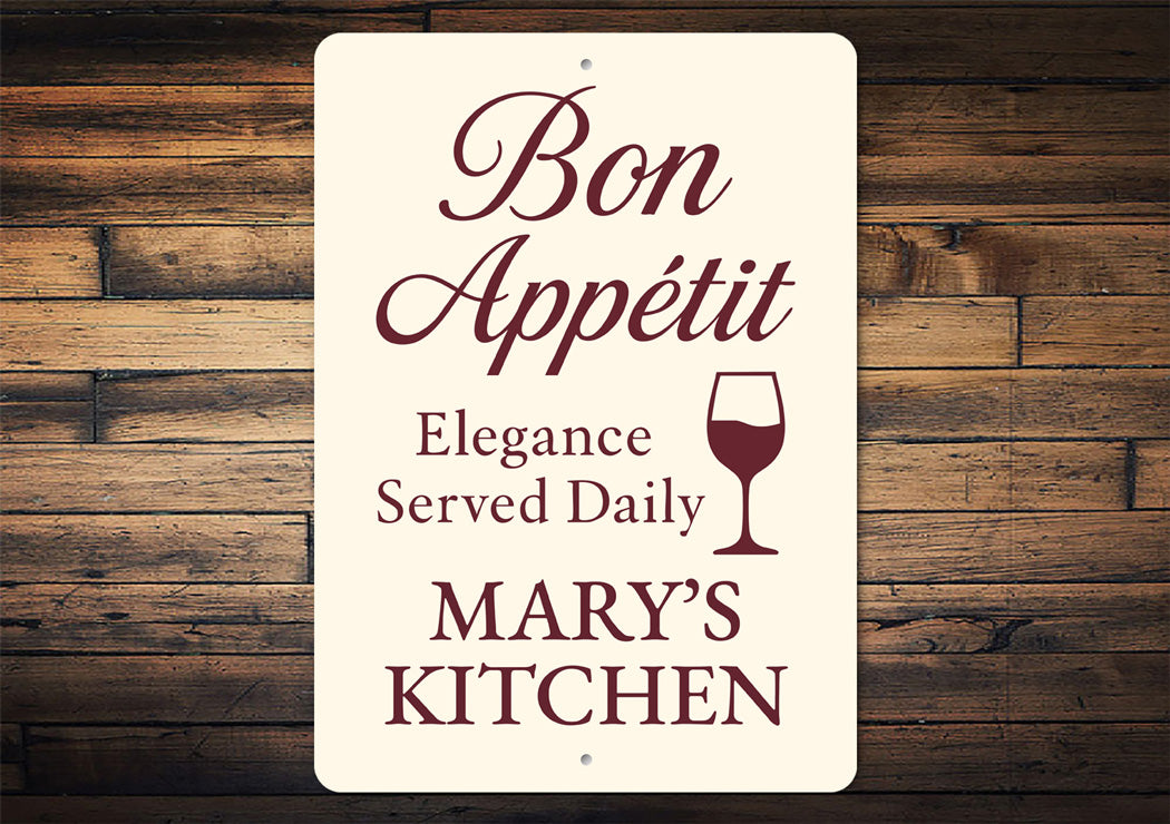 Bon Appetit Elegance Served Daily Personalized Kitchen Sign