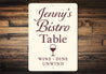 Personalized Bistro Table Sign Wine Dine Unwind Metal Decor