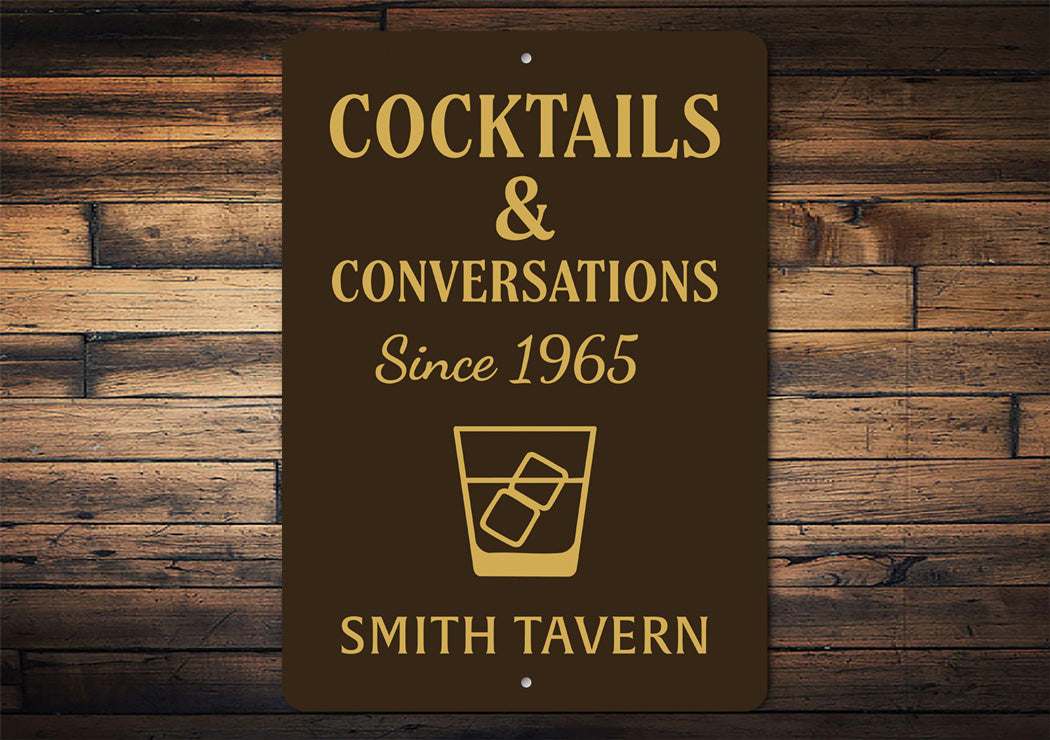 Cocktails And Conversations Personalized Tavern Metal Sign