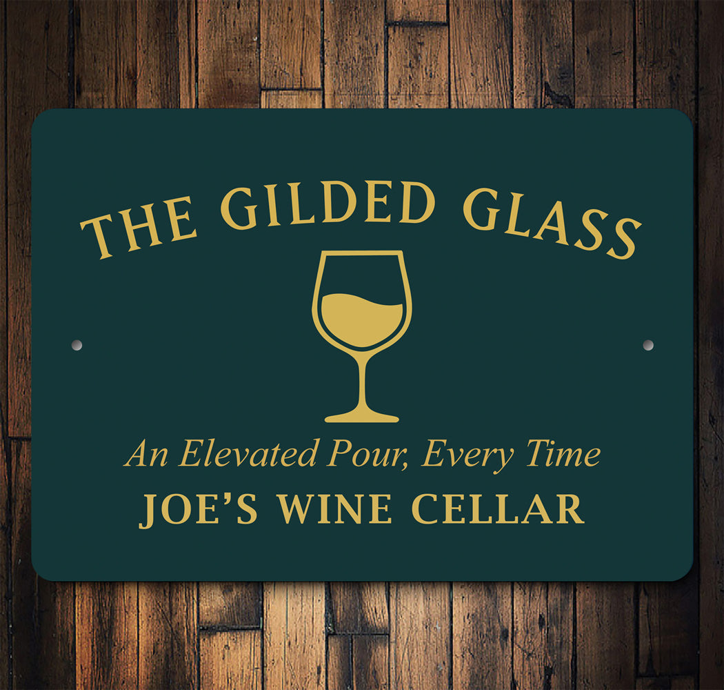 Gilded Glass Elevated Pour Personalized Wine Cellar Sign
