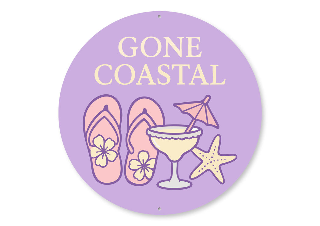 Gone Coastal Flip Flops Starfish Cocktails Round Sign