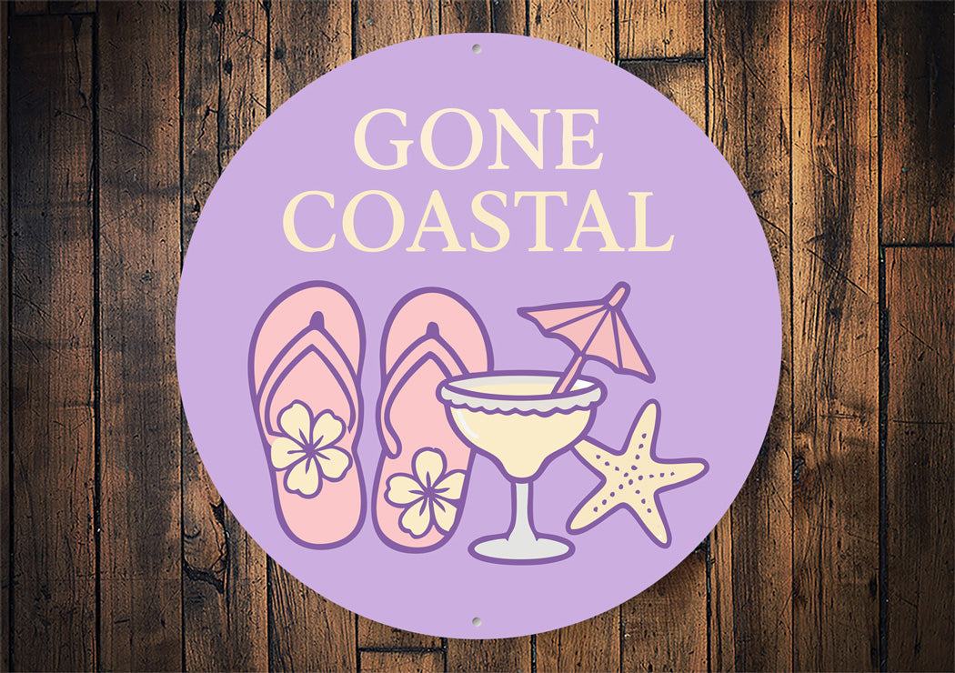 Gone Coastal Flip Flops Starfish Cocktails Round Sign