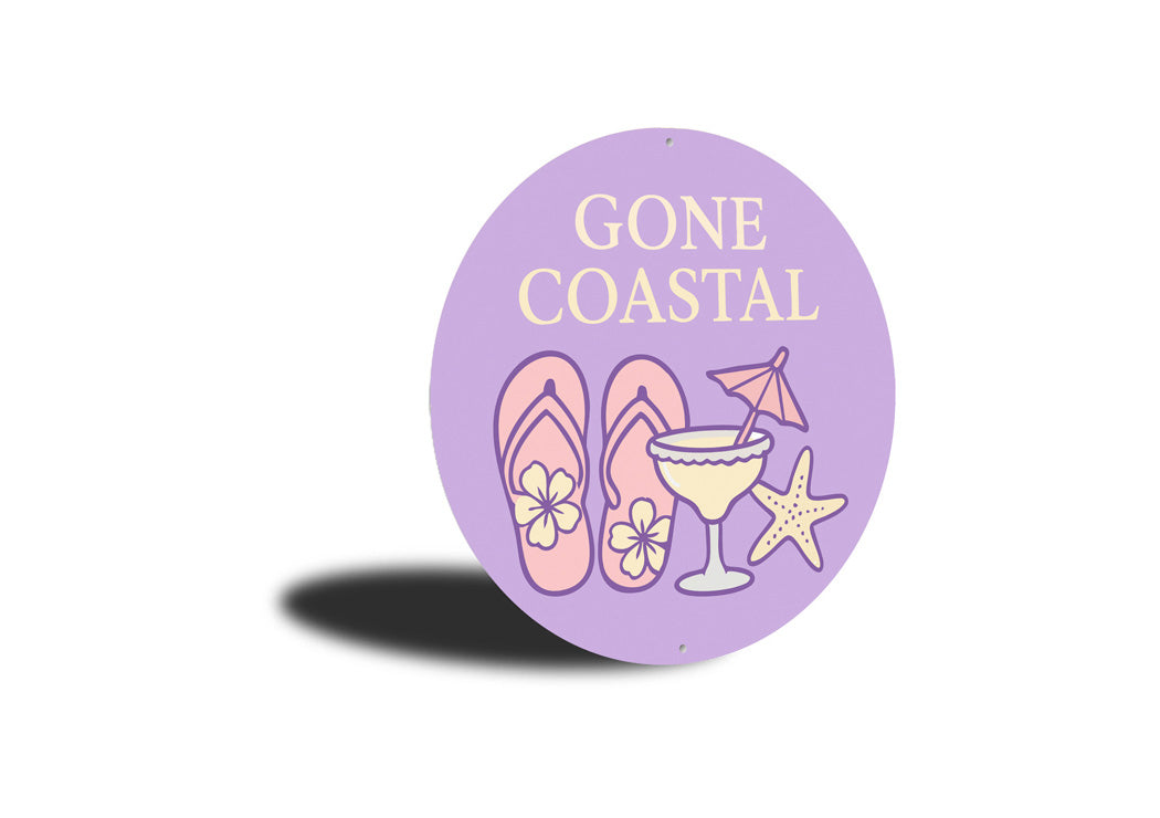 Gone Coastal Flip Flops Starfish Cocktails Round Sign