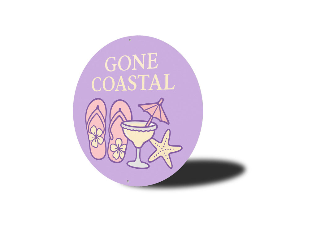Gone Coastal Flip Flops Starfish Cocktails Round Sign