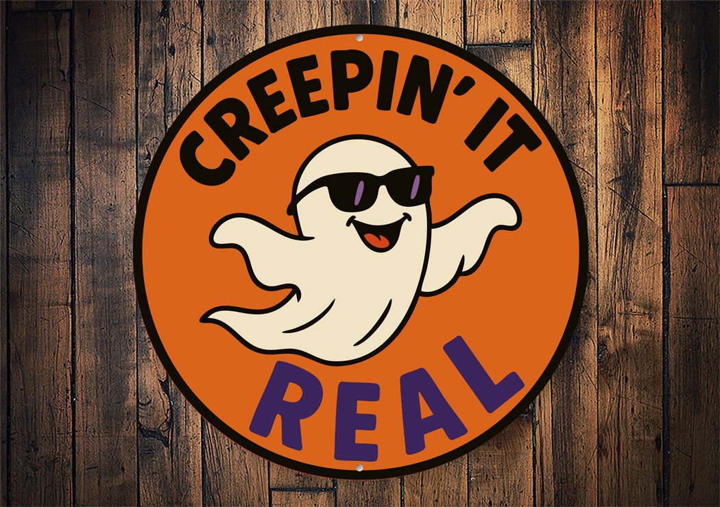 Creepin It Real Cool Ghost In Sunglasses Round Sign