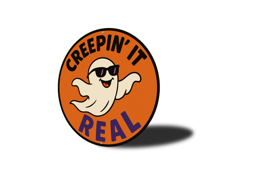 Creepin It Real Cool Ghost In Sunglasses Round Sign