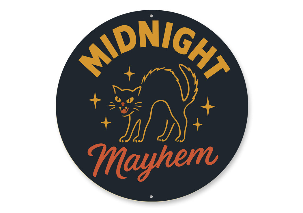 Midnight Mayhem Black Feline Hissing Cat Round Sign