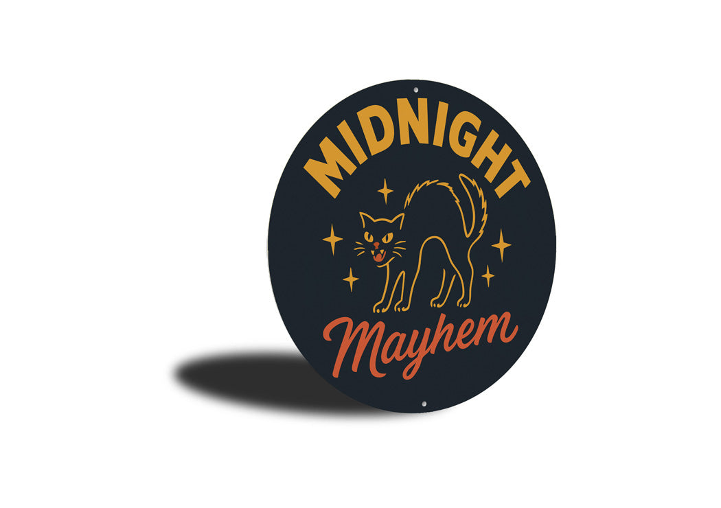 Midnight Mayhem Black Feline Hissing Cat Round Sign