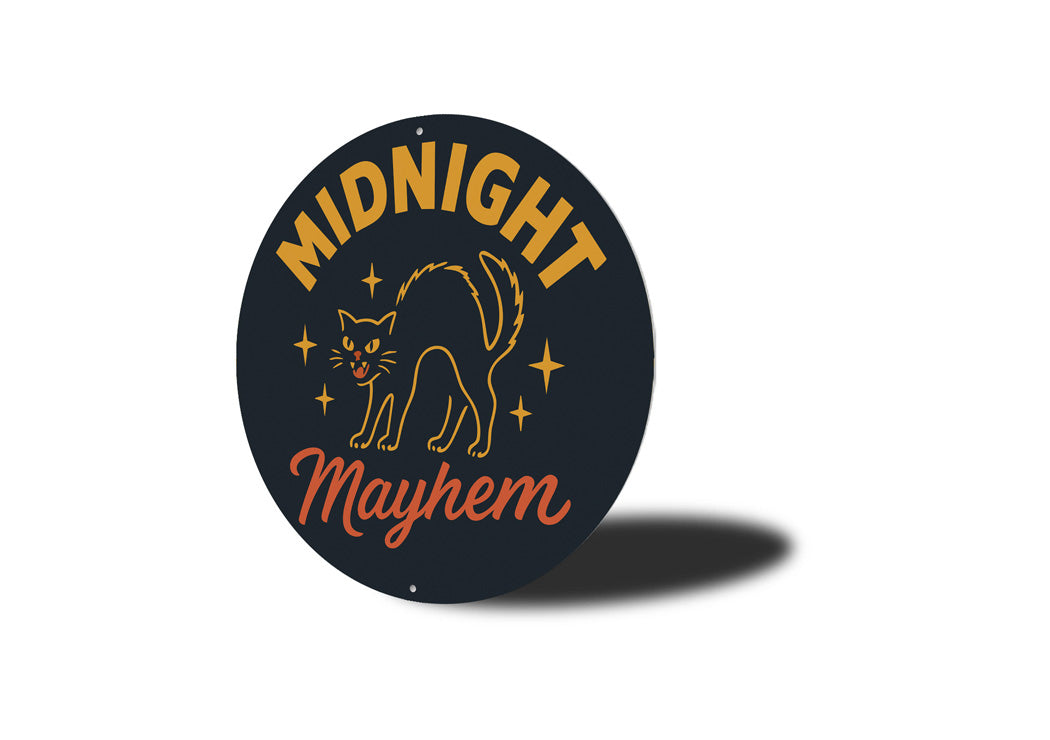 Midnight Mayhem Black Feline Hissing Cat Round Sign