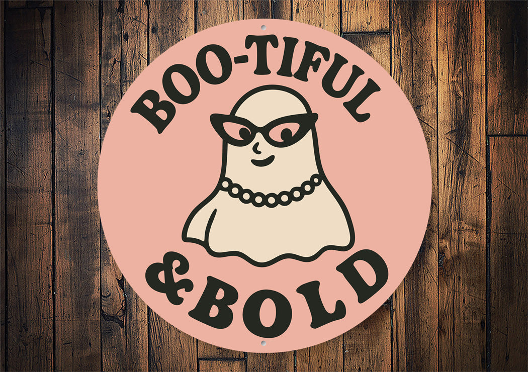 Boo-tiful And Bold Ghost Wearing Pearls Shades Round Sign
