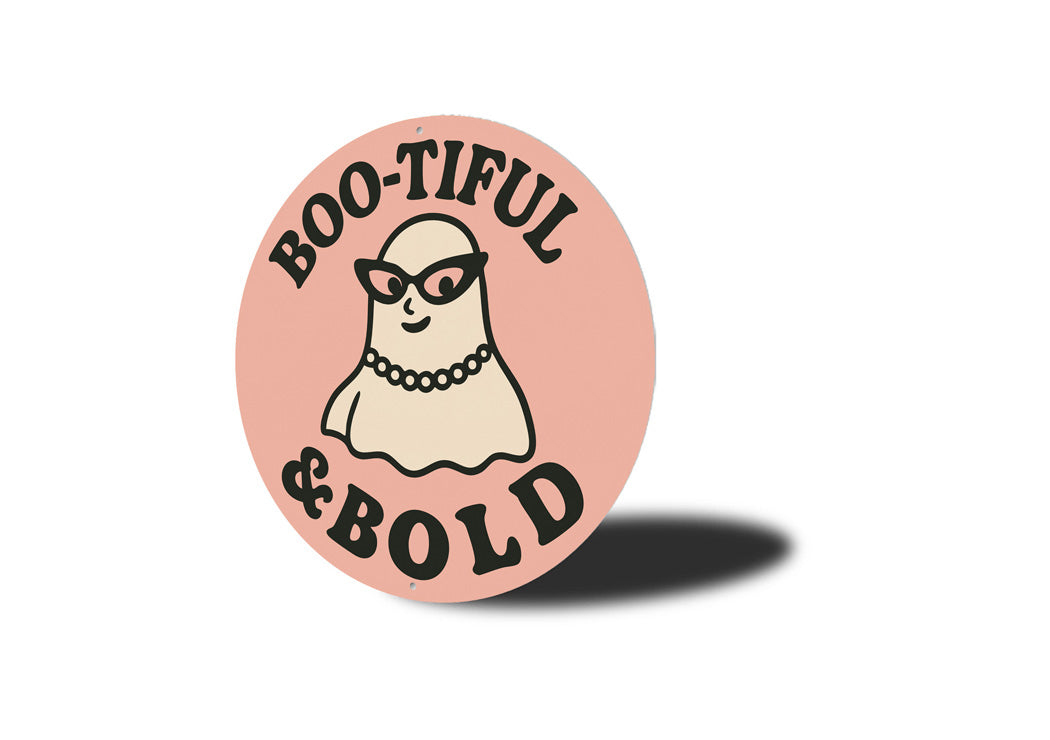 Boo-tiful And Bold Ghost Wearing Pearls Shades Round Sign