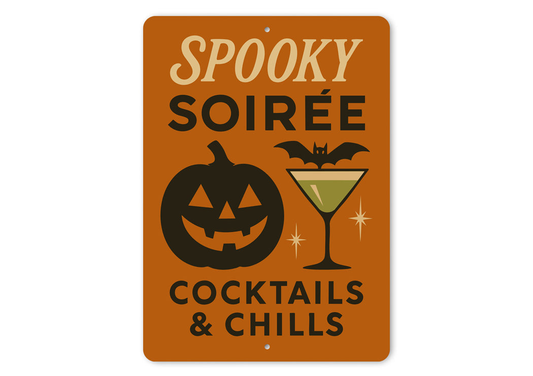 Spooky Soiree Cocktails And Chills Carved Pumpkin Sign