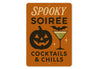 Spooky Soiree Cocktails And Chills Carved Pumpkin Sign