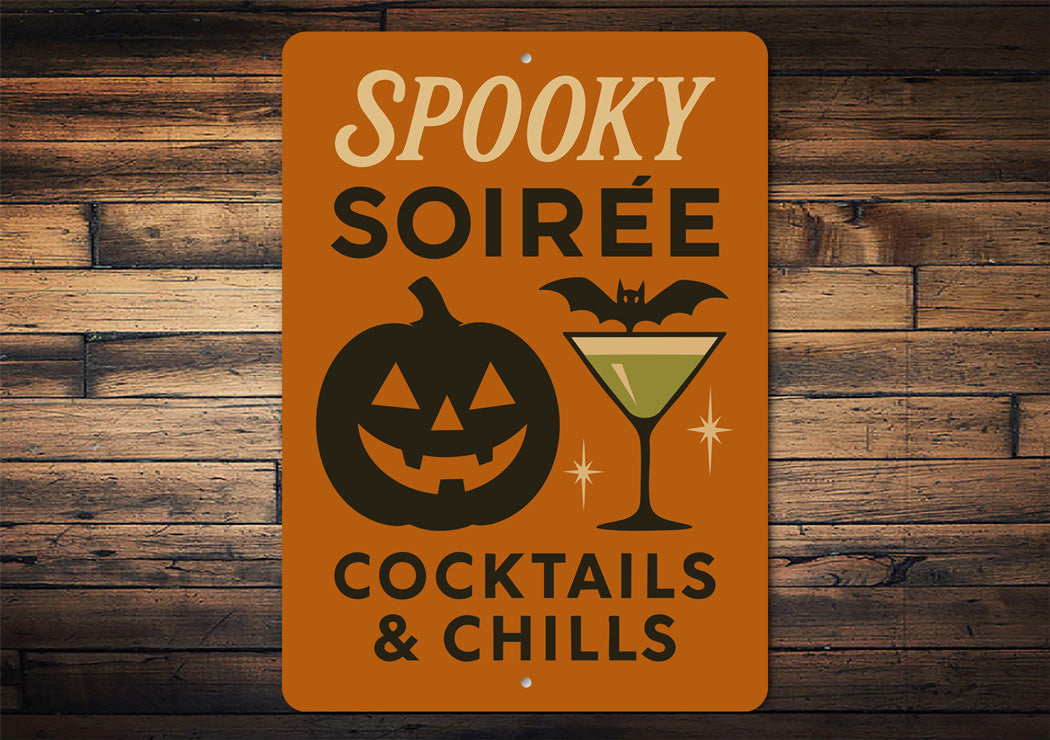 Spooky Soiree Cocktails And Chills Carved Pumpkin Sign