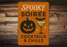 Spooky Soiree Cocktails And Chills Carved Pumpkin Sign