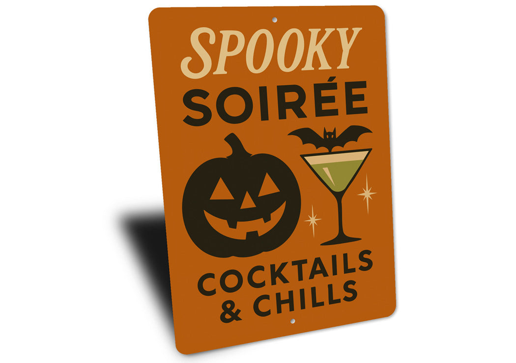 Spooky Soiree Cocktails And Chills Carved Pumpkin Sign
