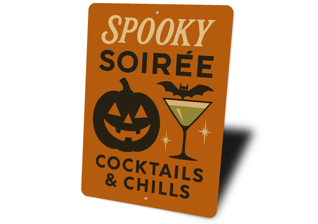 Spooky Soiree Cocktails And Chills Carved Pumpkin Sign