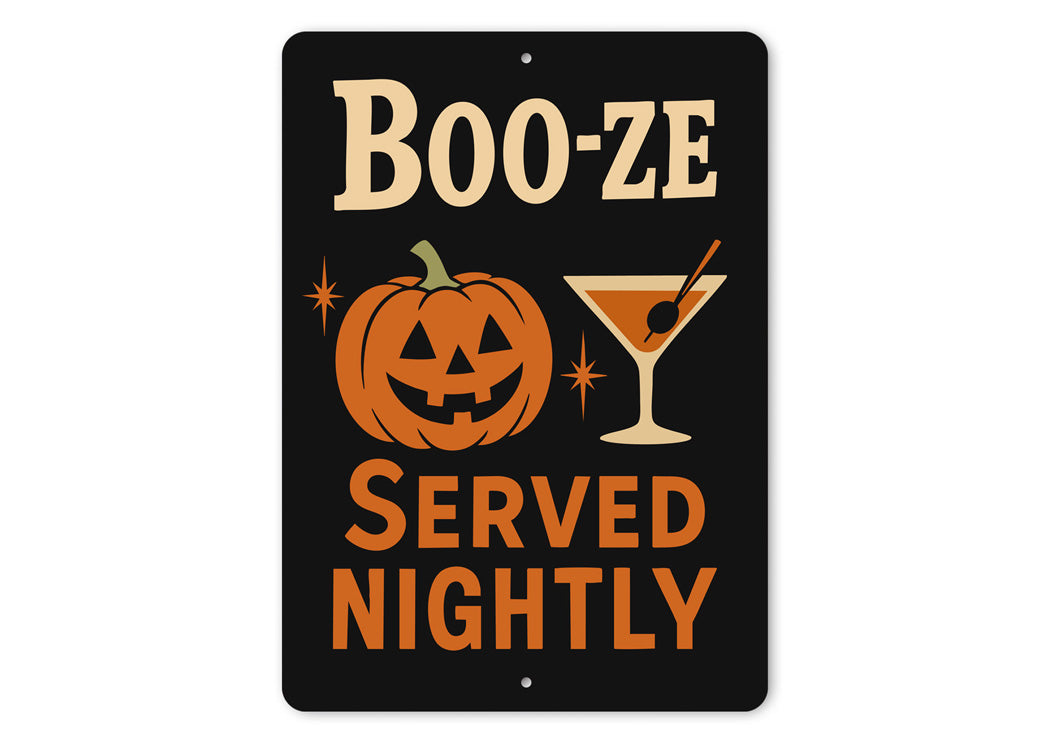Boo-ze Served Nightly Carved Pumpkin Cocktail Sign