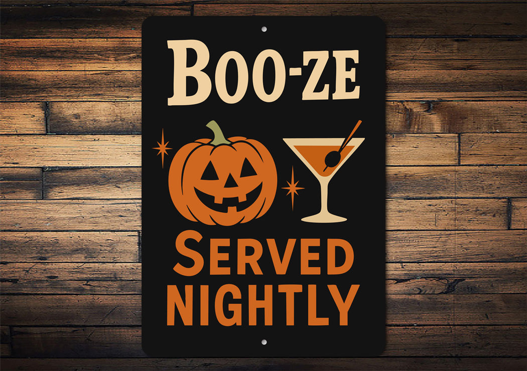 Boo-ze Served Nightly Carved Pumpkin Cocktail Sign