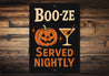 Boo-ze Served Nightly Carved Pumpkin Cocktail Sign