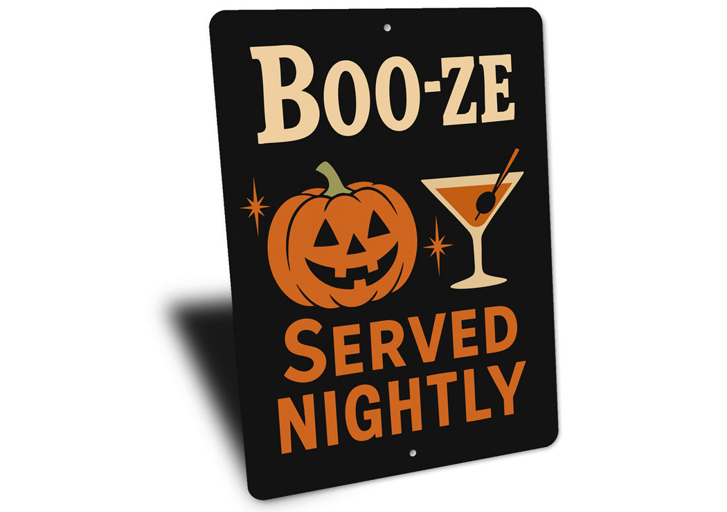 Boo-ze Served Nightly Carved Pumpkin Cocktail Sign