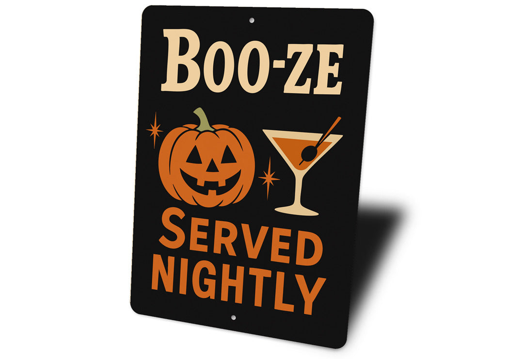 Boo-ze Served Nightly Carved Pumpkin Cocktail Sign
