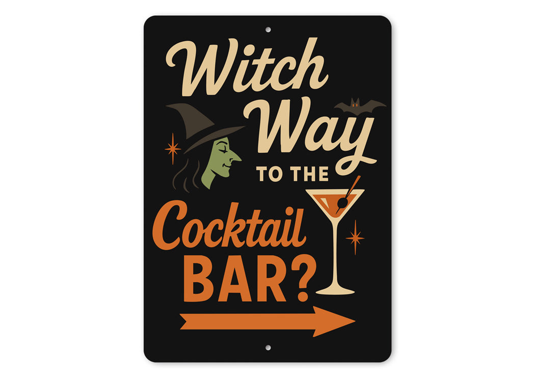 Witch Way To The Cocktail Bar Aluminum Halloween Decor Sign
