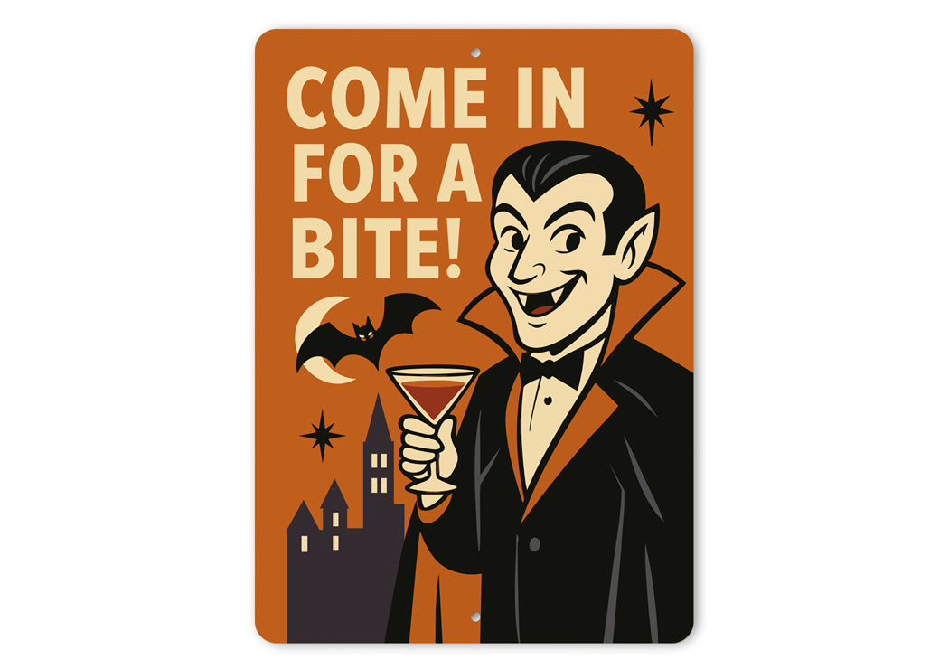 Come In For A Bite Happy Vampire And Bat Sign