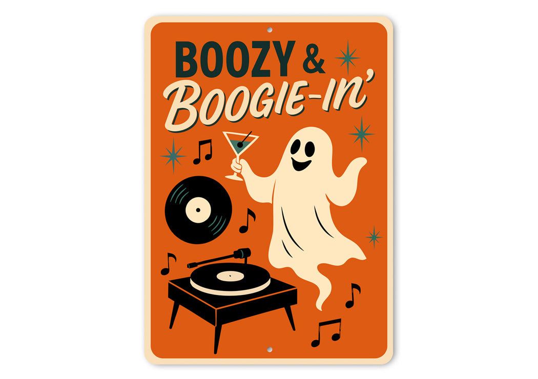 Boozy And Boogie-in Music Ghost Drinking Cocktails Sign