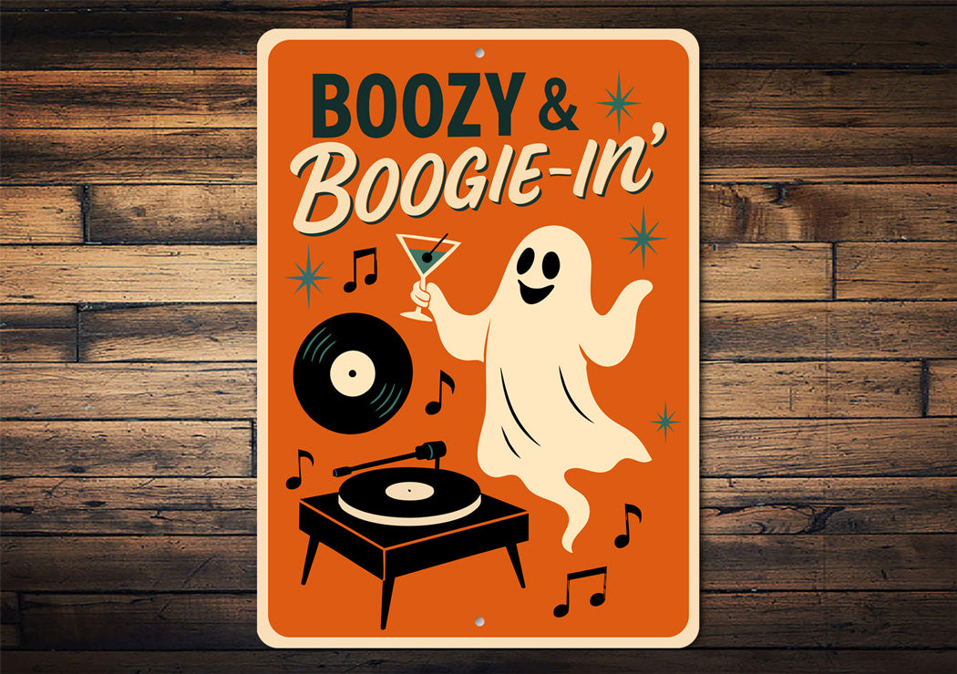 Boozy And Boogie-in Music Ghost Drinking Cocktails Sign