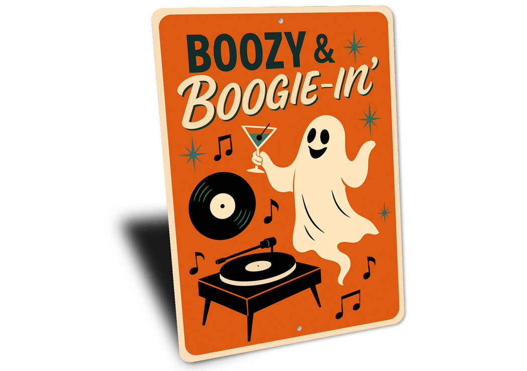 Boozy And Boogie-in Music Ghost Drinking Cocktails Sign