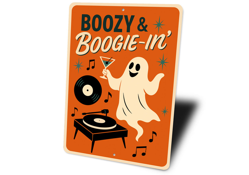 Boozy And Boogie-in Music Ghost Drinking Cocktails Sign