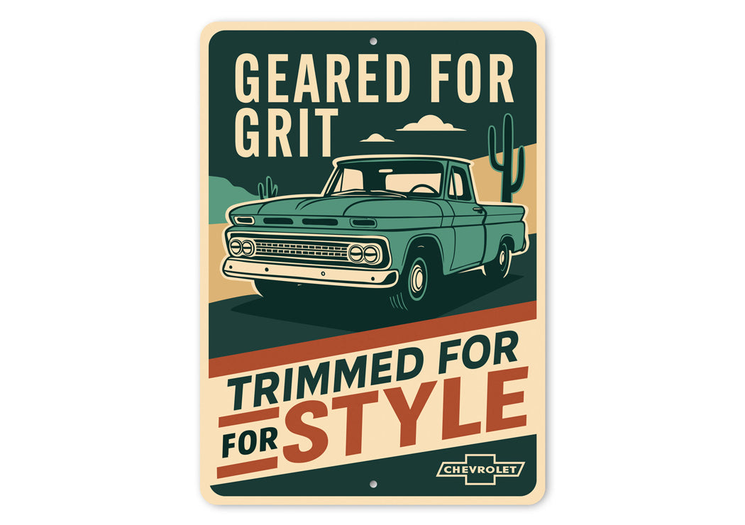 Chevy Trucks Geared For Grit Trimmed For Style Sign