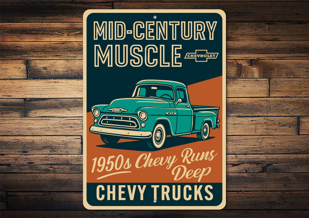 Chevy Trucks Mid-Century Muscle 1950s Chevrolet Sign