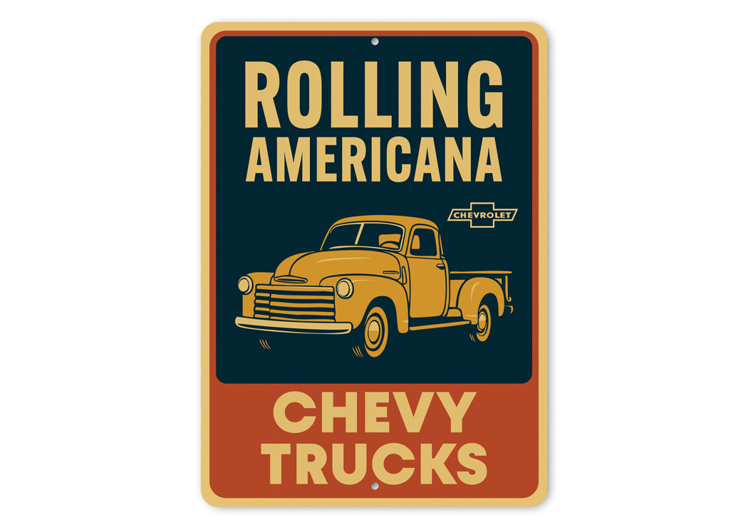 Chevy Trucks Rolling Americana Chevrolet Vintage Sign