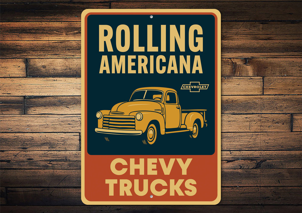 Chevy Trucks Rolling Americana Chevrolet Vintage Sign