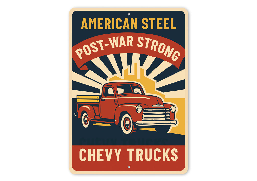 Chevy Trucks American Steel Post-War Strong Chevrolet Sign