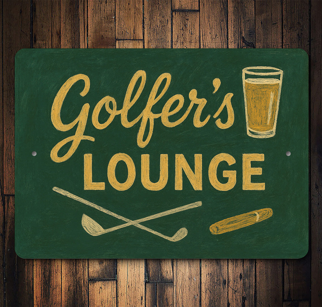 Golfer's Lounge Chalk Drawing Golf Clubs Cigars Sign