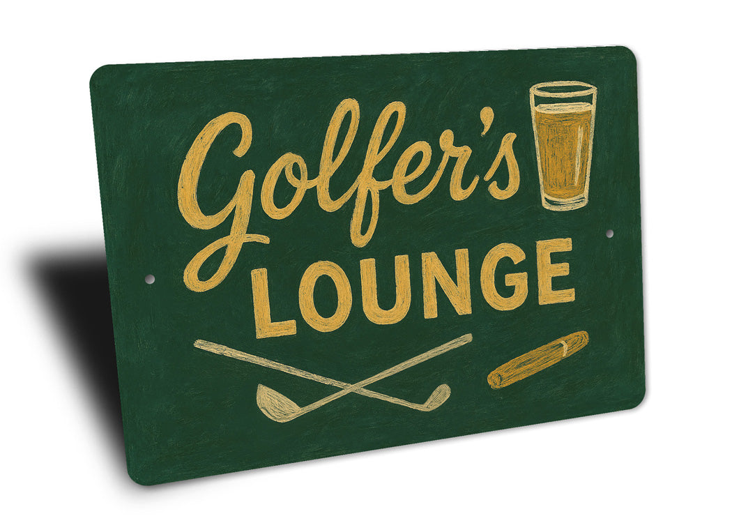 Golfer's Lounge Chalk Drawing Golf Clubs Cigars Sign