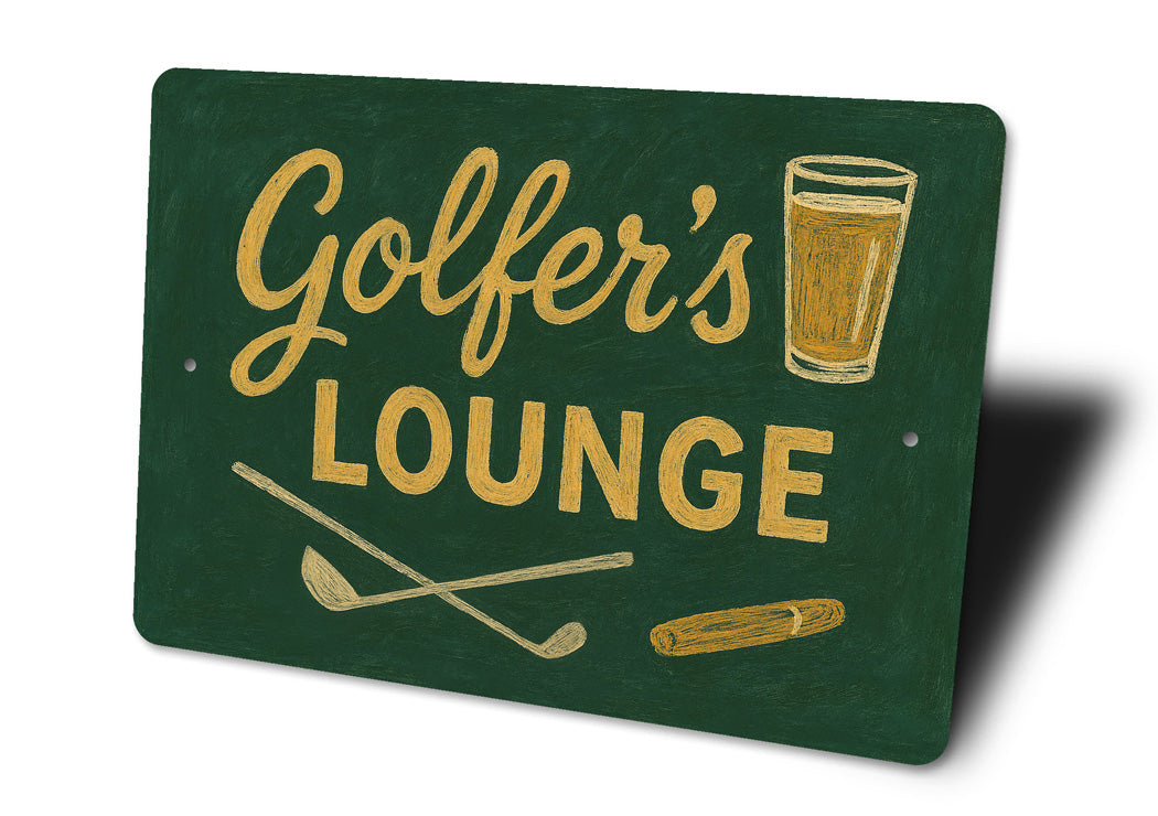 Golfer's Lounge Chalk Drawing Golf Clubs Cigars Sign