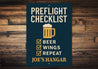 Custom Hangar Preflight Checklist Beer Wings Repeat Sign