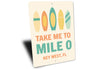 Take Me To Mile 0 Mid-Century Surfboard Key West Sign