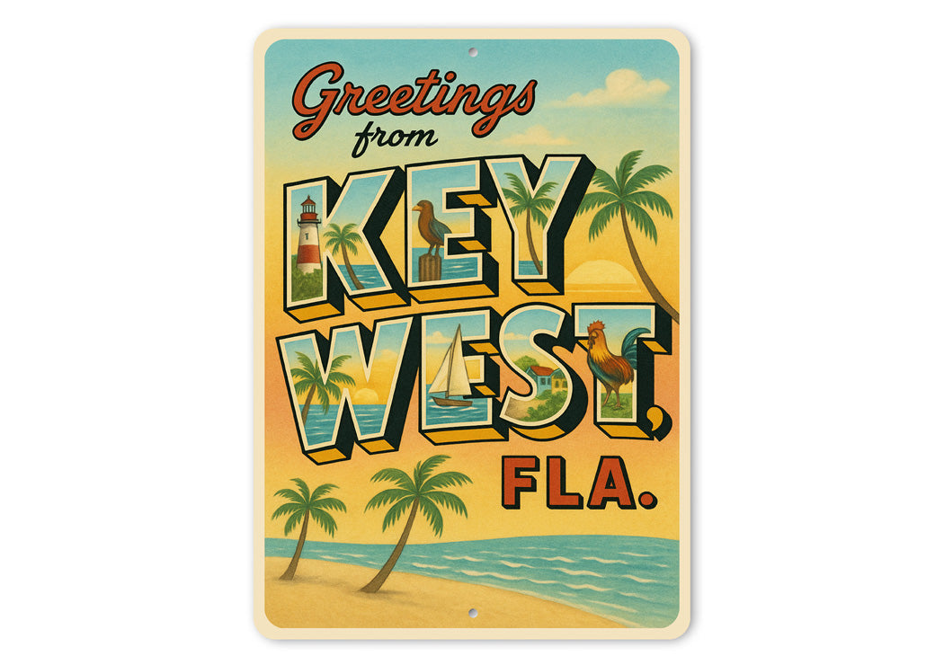 Greetings From Key West Island Paradise Postcard Sign