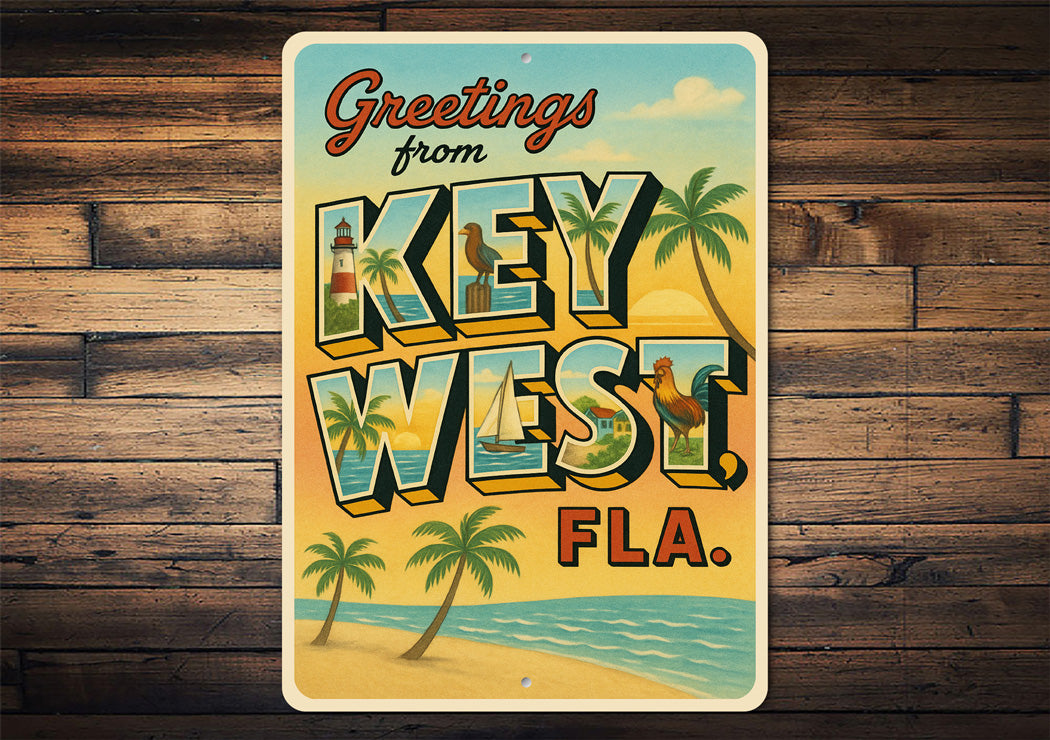 Greetings From Key West Island Paradise Postcard Sign