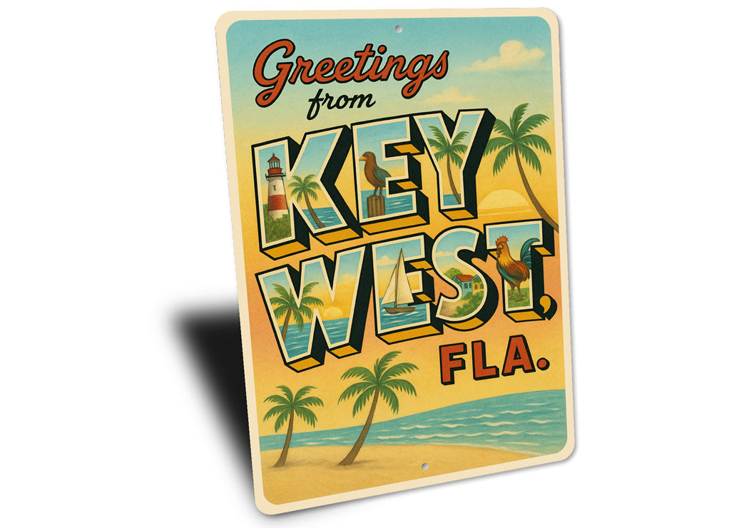 Greetings From Key West Island Paradise Postcard Sign